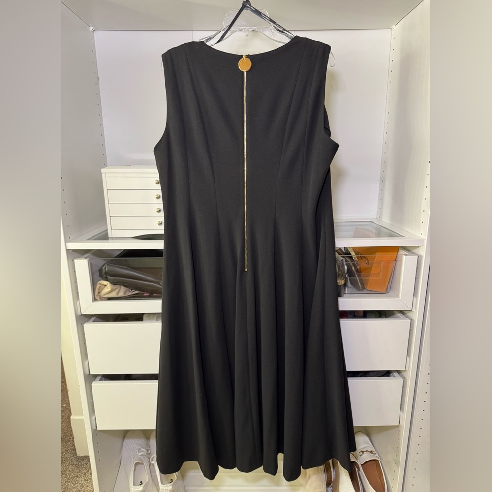 Calvin Klein V-Neck Sleeveless Fit & Flare Midi Dress - Picture 3 of 4